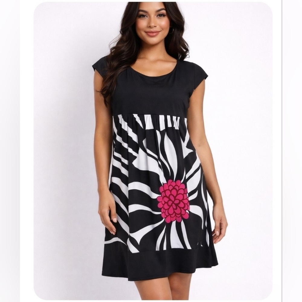 New Directions Bold Zebra Print Dress with Pink Flower | Size 4 - Picture 1 of 8